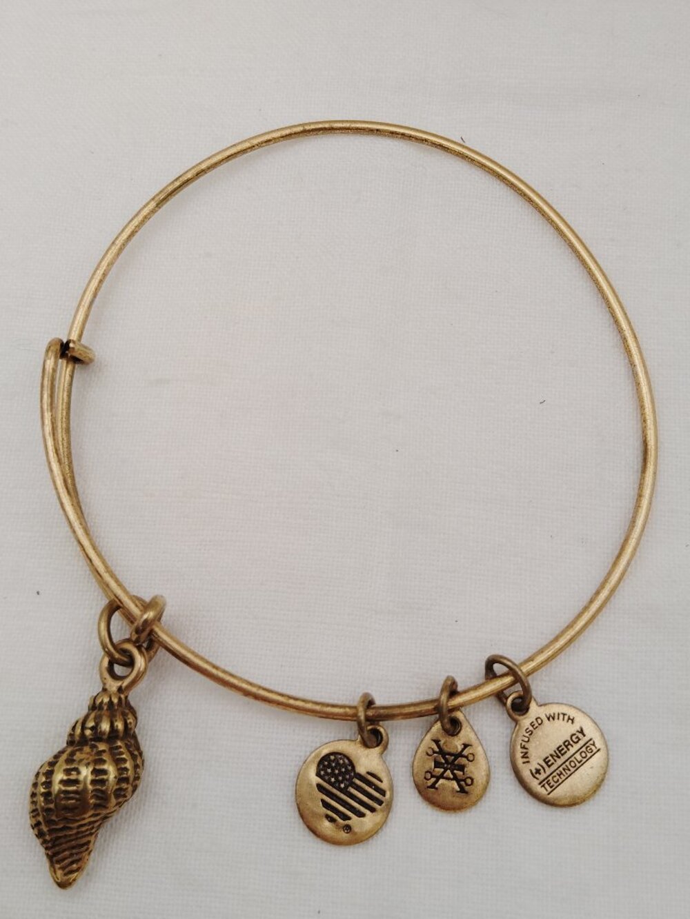 Vintage Alex and Ani Conch Shell Charm Bangle – Rafaelian Gold Finish